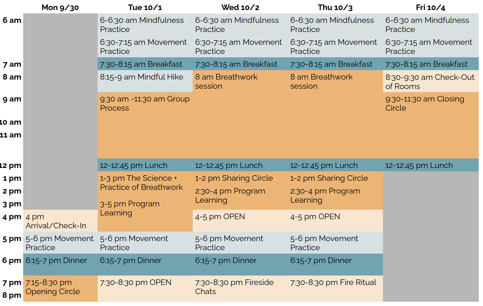 Redman Retreat Schedule